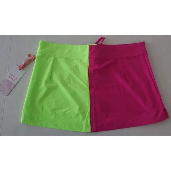 LoveShackFancy x Hurley Women's Sz L Neon Solid Blocked Boardie Swim Skirt $75 - Picture 2 of 10